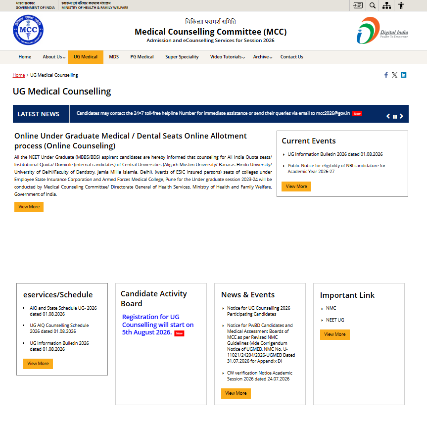 NEET Counselling Registration Portal Screenshot